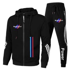 For Bmw Men's Casual Sports Suit Zipper Hooded Jacket + Pants Tracksuit Sweatshirt Casual Male Set (Color: Black, size: 3XL)