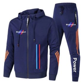 For Bmw Men's Casual Sports Suit Zipper Hooded Jacket + Pants Tracksuit Sweatshirt Casual Male Set (Color: Blue, size: S)