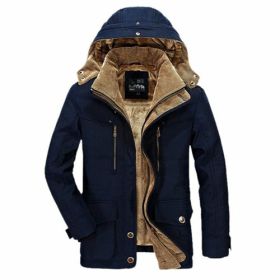 Mens Hooded Winter Parka Coat with Inner Fleece (Color: Navy, size: L)
