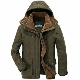 Mens Hooded Winter Parka Coat with Inner Fleece (Color: Army Green, size: L)