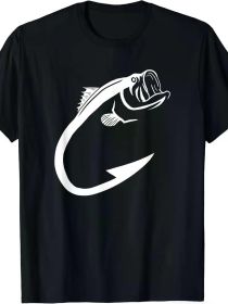 Fish Hook Minimal Art Cool Fishing Lover, Art Lover Gift Printed T-shirt Comfortable Breathable, Soft, (Color: Black, size: S)