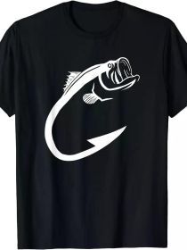 Fish Hook Minimal Art Cool Fishing Lover, Art Lover Gift Printed T-shirt Comfortable Breathable, Soft, (Color: Black, size: XL)