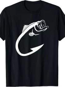 Fish Hook Minimal Art Cool Fishing Lover, Art Lover Gift Printed T-shirt Comfortable Breathable, Soft, (Color: Black, size: M)